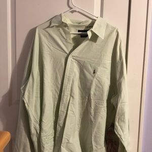 Ralph Lauren Mens Button Down Shirt Light Green Classic Fit Pony Vintage